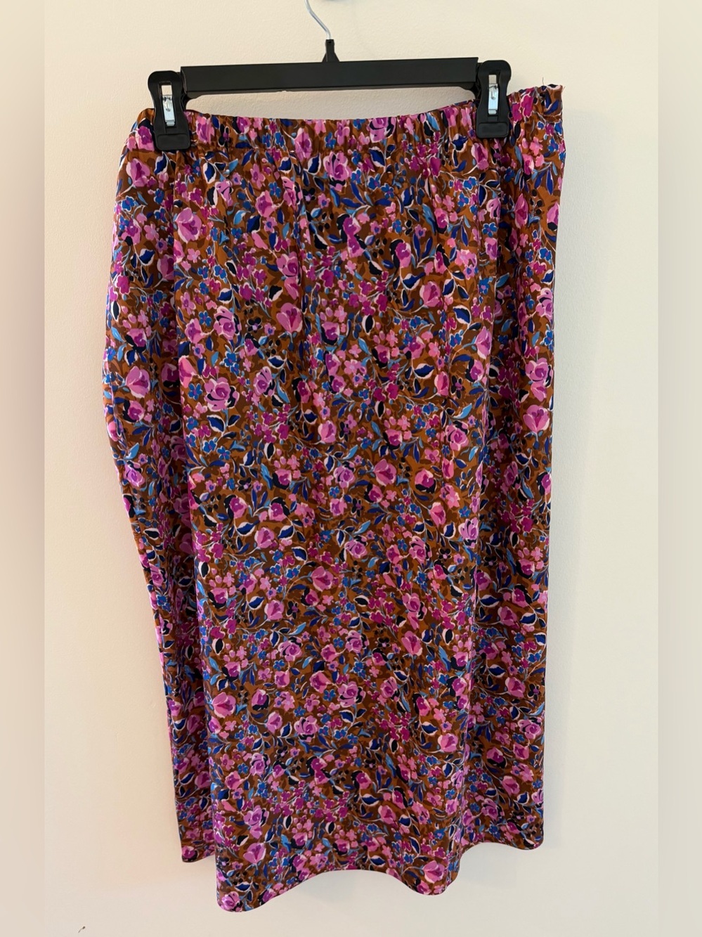 J. Crew Factory Berry Floral Elastic-Waist Satin Midi Skirt XL